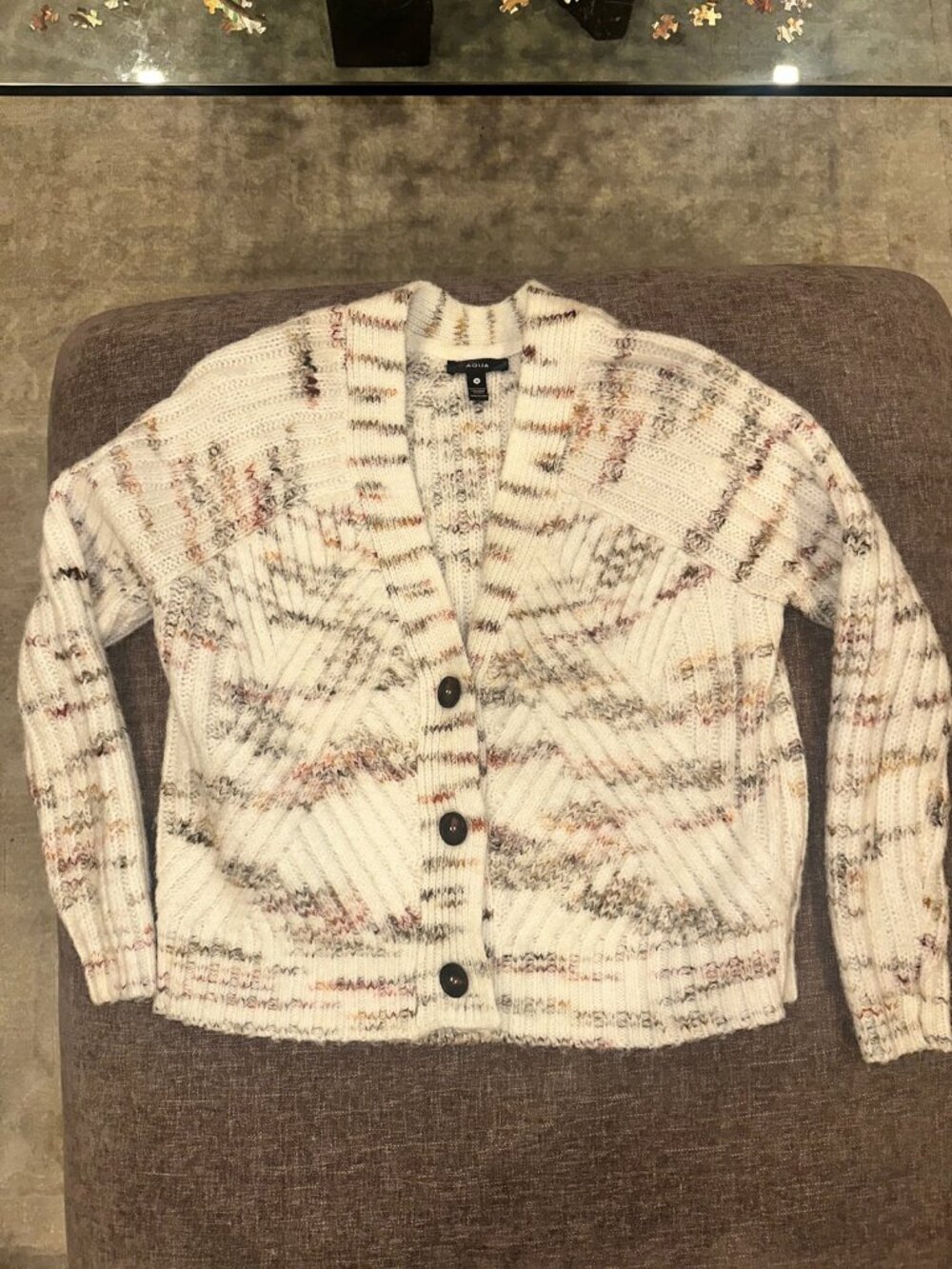 Aqua Ivory Space Dye Chunky Knit Cardigan M
